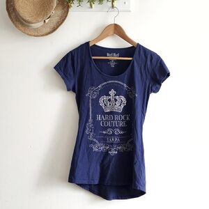 Hard Rock Couture Tampa Crown Rhinestone Graphic Tee Navy Juniors M